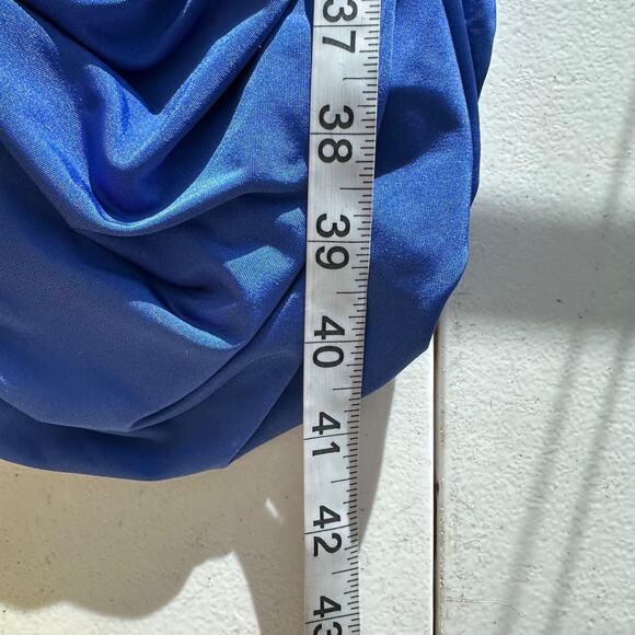 Tadashi Shoji Womens Cowl Neck Party Dress Y2K Blue Beaded Ruched Sleeveless - Picture 14 of 16